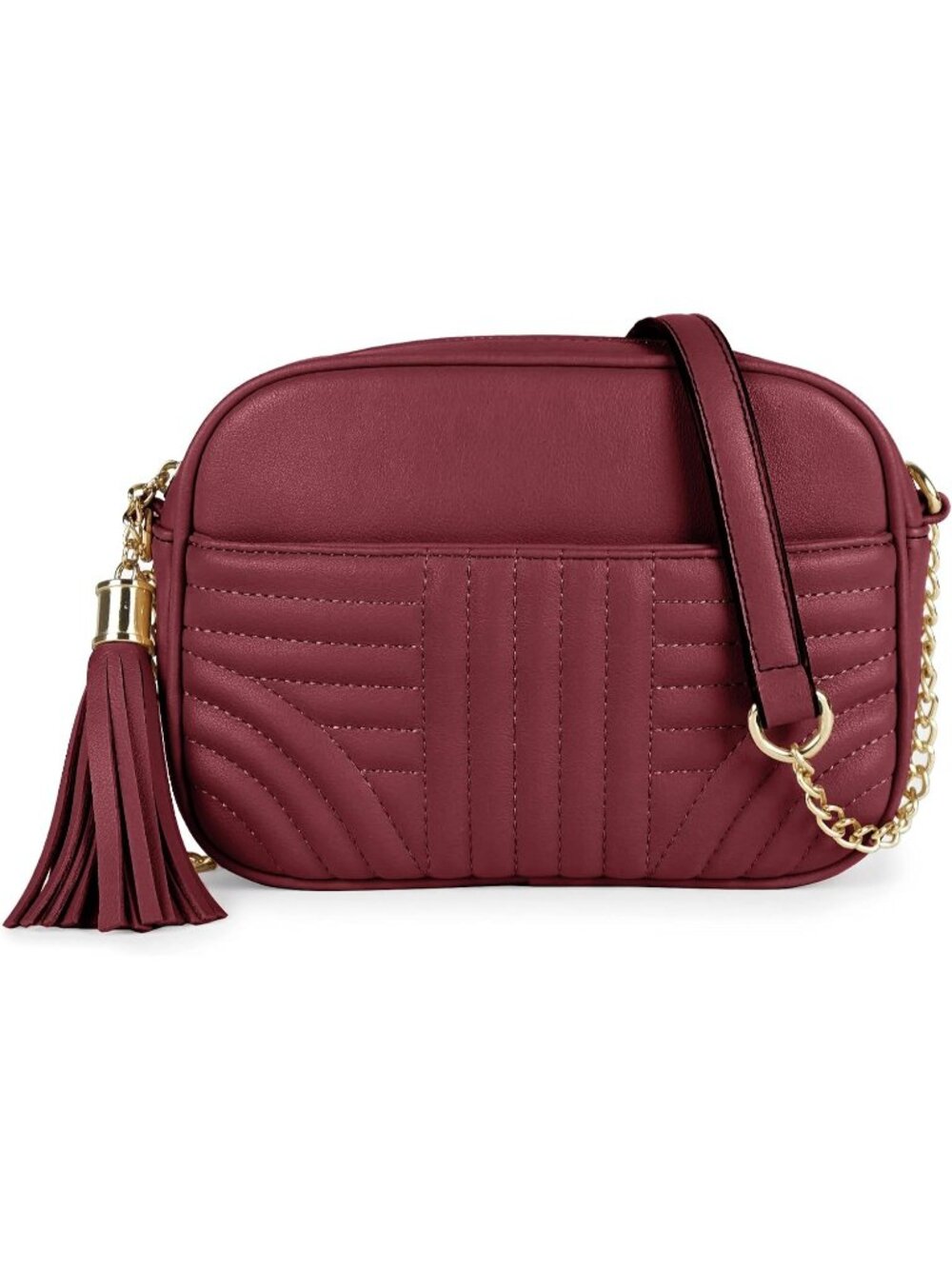 👜Women's Wine Quilted Camera Bag Tassel Crossbody Bag Lightweight Shoulder Bag